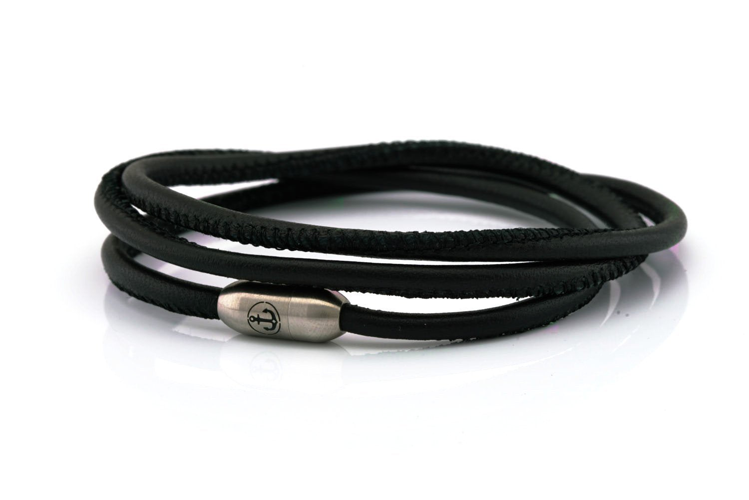 Neptn Bracelet AURORA Anker Stahl triple 3 Schwarz-Nappa