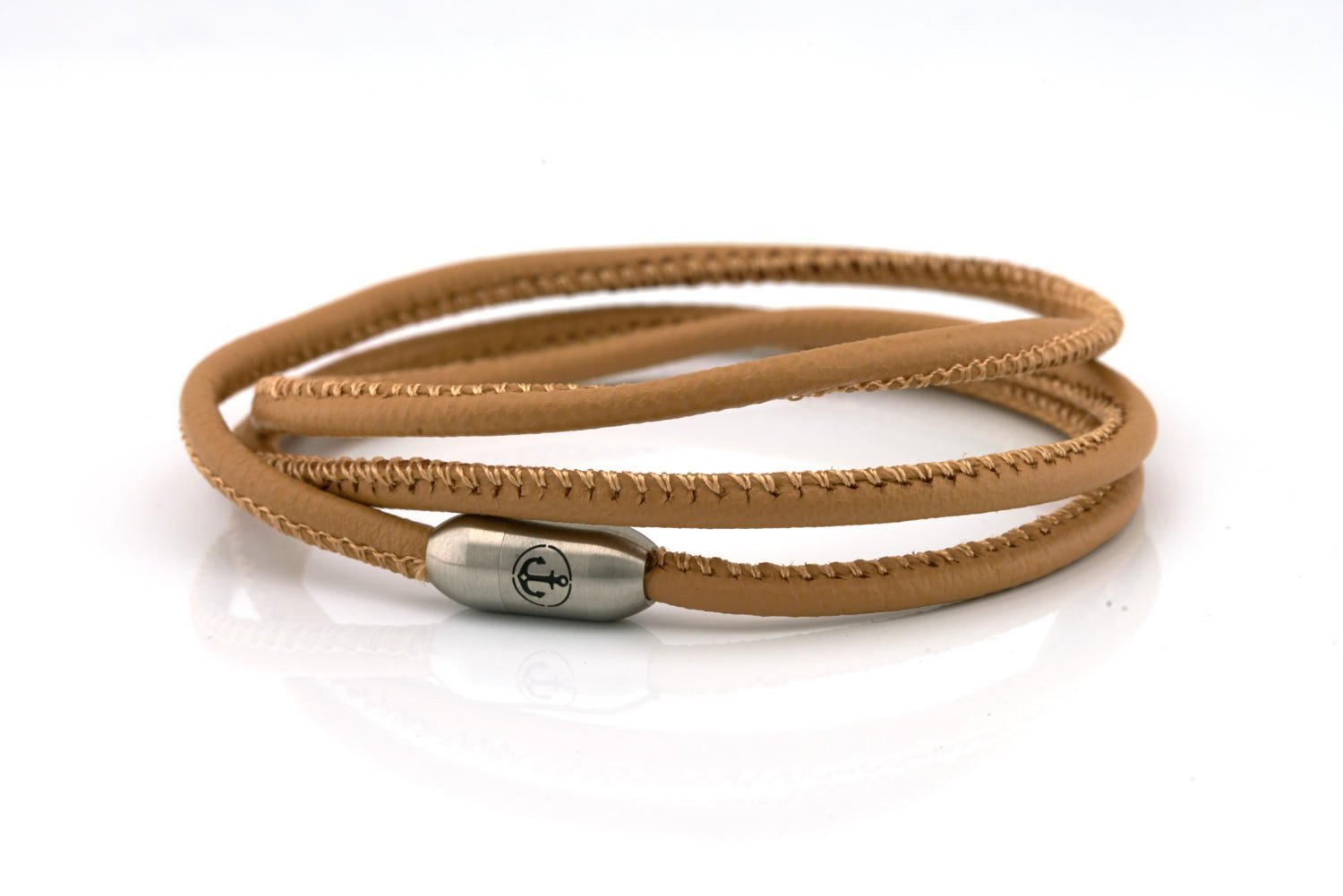 Neptn Bracelet AURORA Anker Stahl triple 3 Cappucino-Nappa