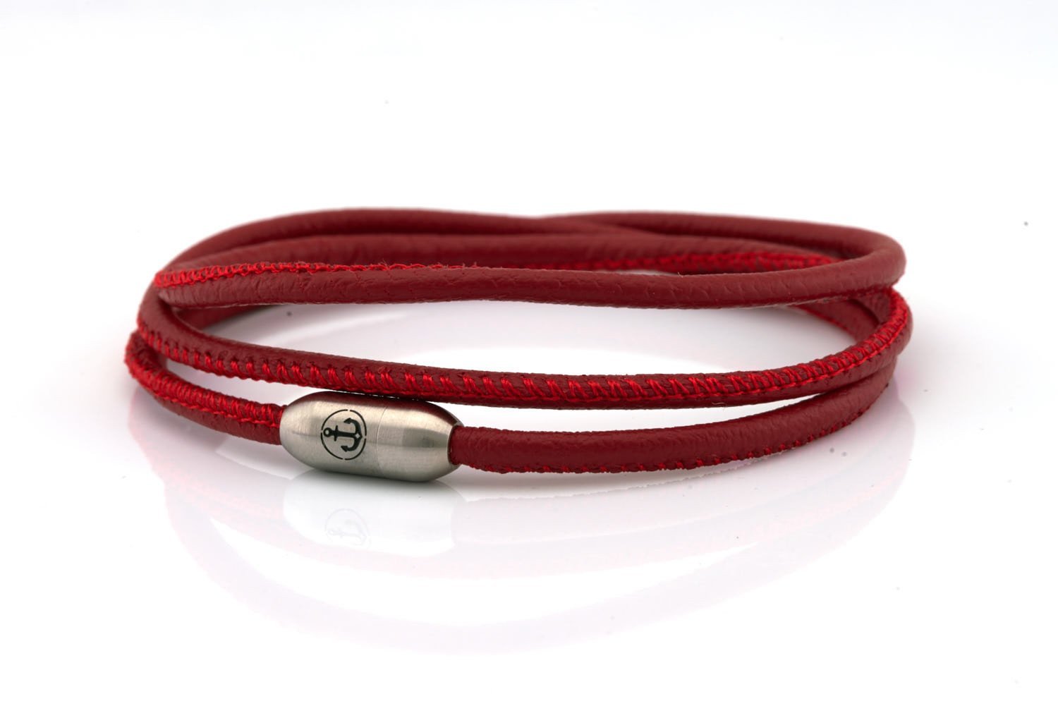 Neptn Bracelet AURORA Anker Stahl triple 3 Red-Nappa