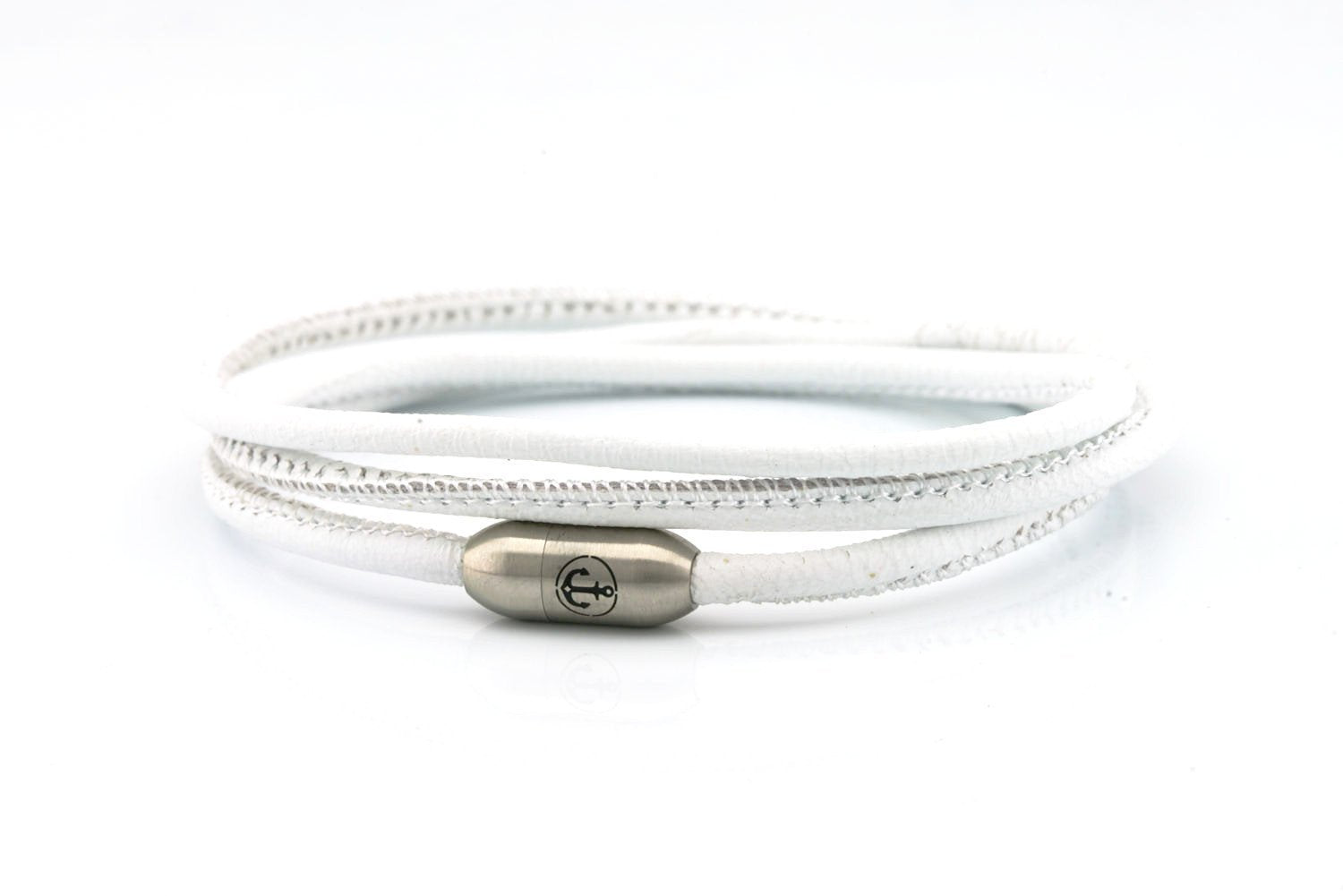 Neptn Bracelet AURORA Anker Stahl triple 3 Weiss-Nappa