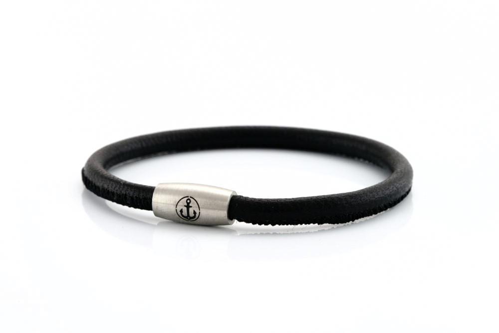 neptn women bracelet JUNO Anker Stahl Single 4 schwarz nappa leather