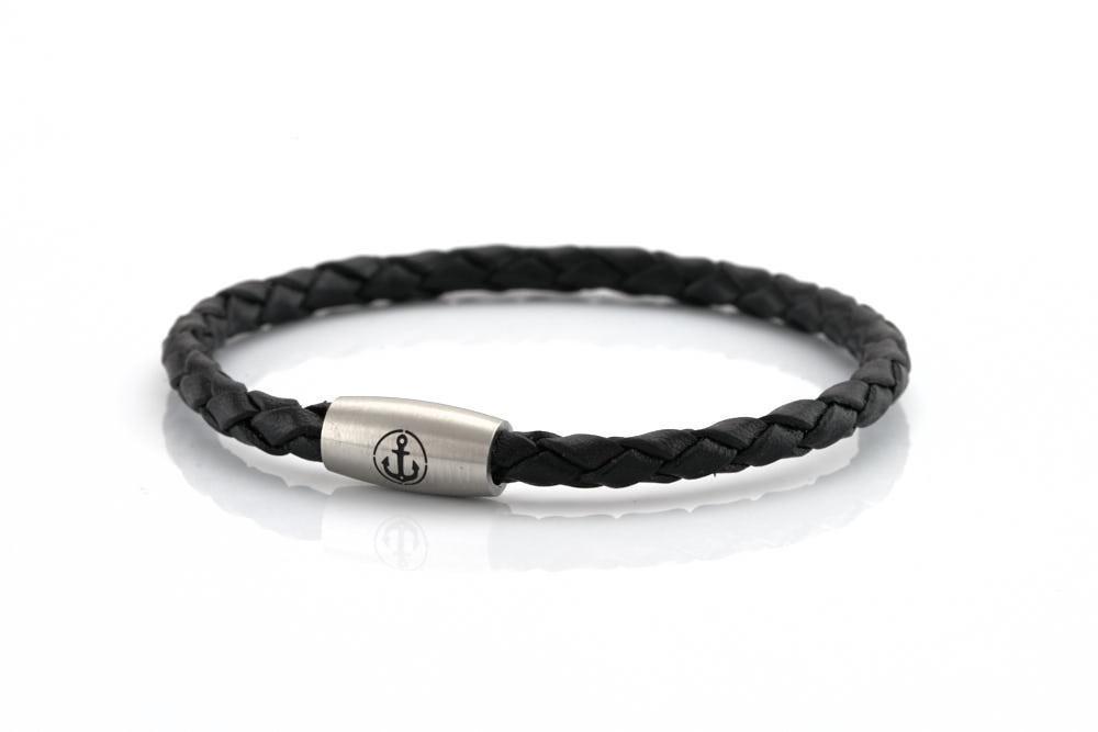 neptn women bracelet JUNO Anker Stahl Single 4 schwarz leather