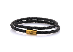 neptn women bracelet JUNO Anker Gold double 4 schwarz leather