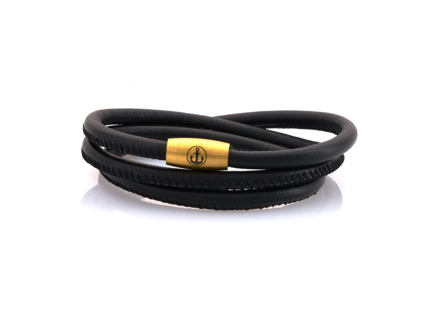 neptn women bracelet JUNO Anker Gold Triple 4 schwarz nappa leather