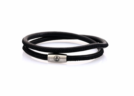 neptn women bracelet JUNO Anker Stahl double 4 schwarz nappa leather