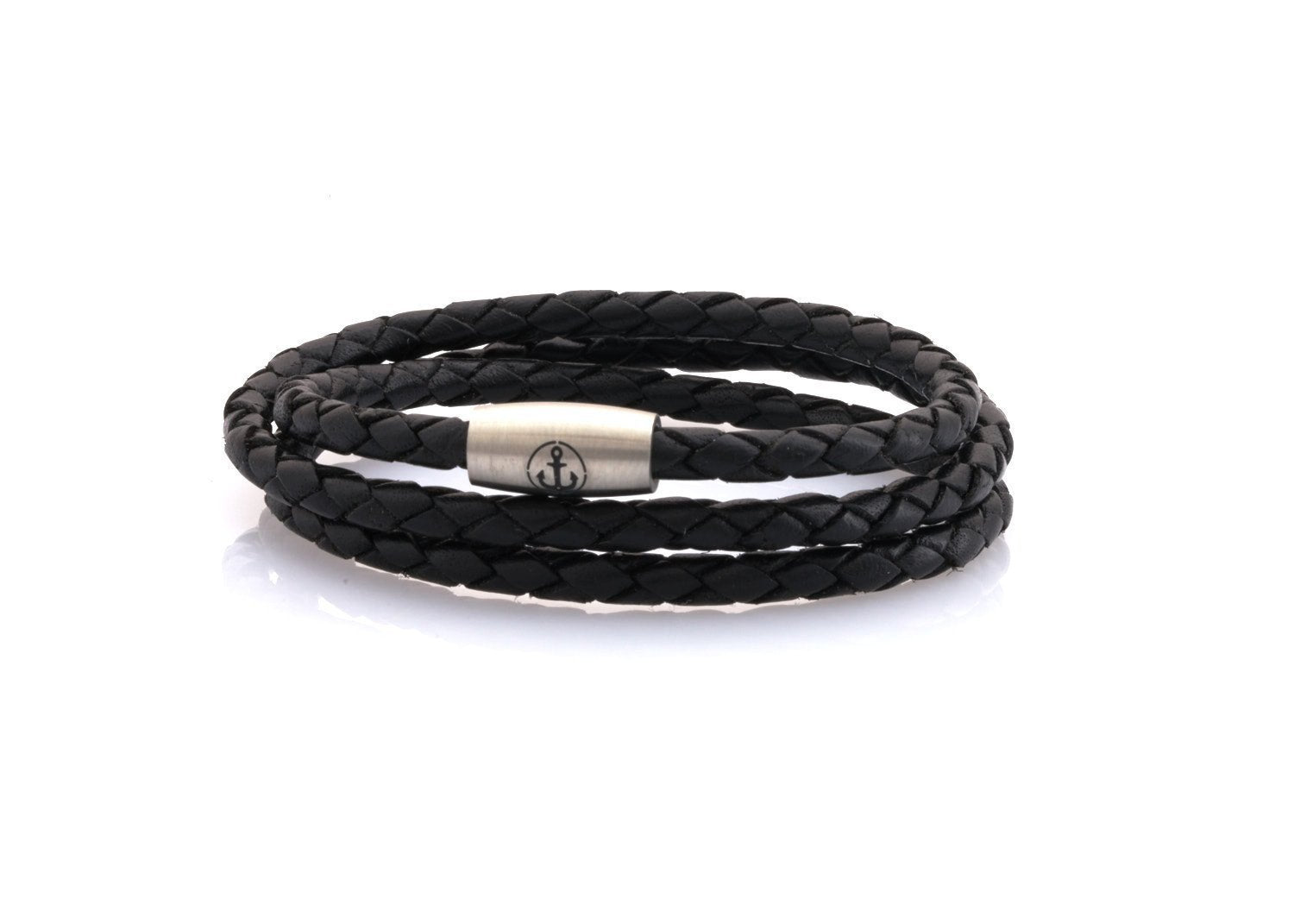 neptn women bracelet JUNO Anker Stahl Triple 4 schwarz leather