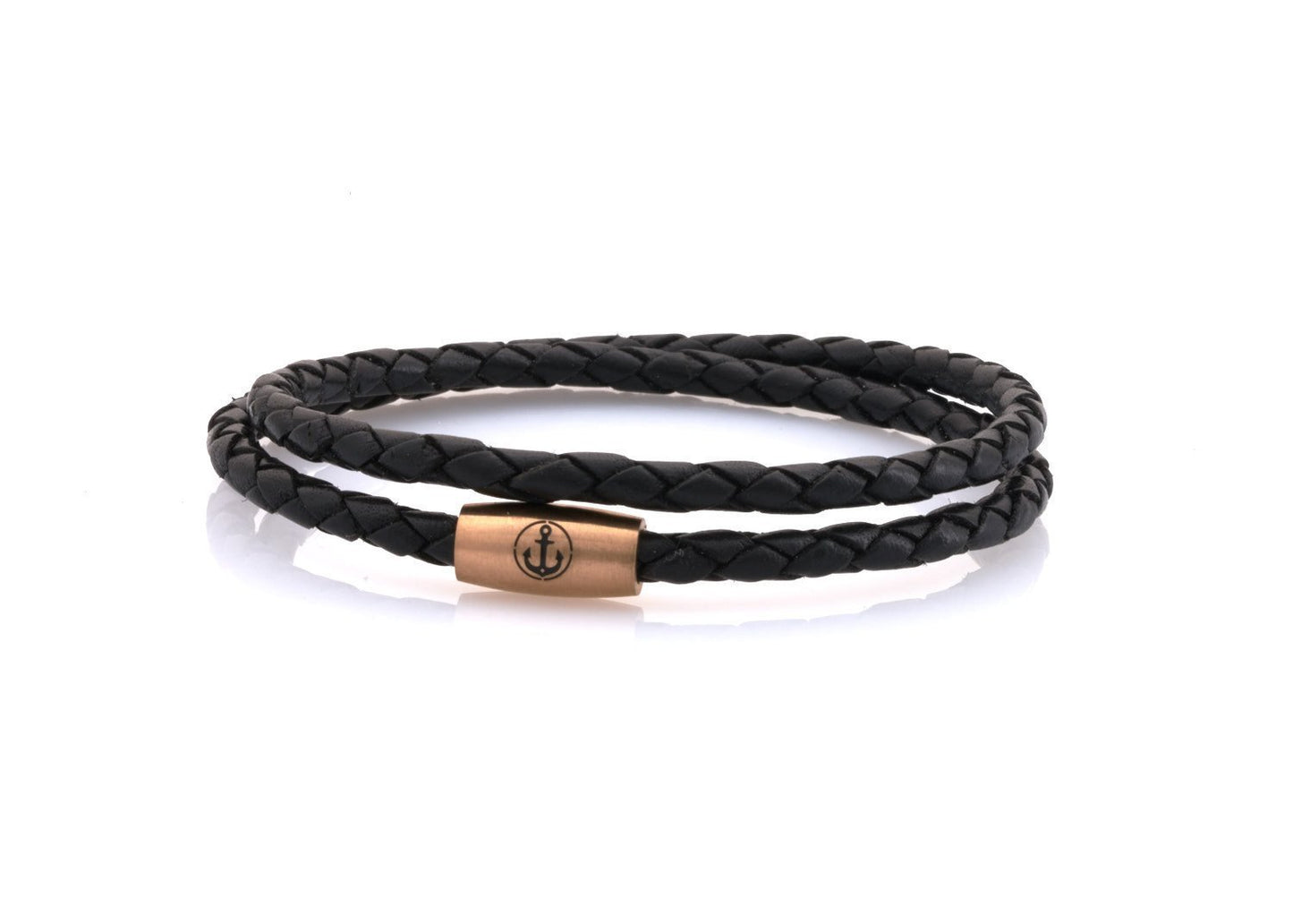 neptn women bracelet JUNO Anker Rosegold double 4 schwarz leather